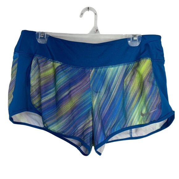 Nike Dri Fit Women's Athletic Shorts Blue Lined Drawstring Running Gym Size Larg - Picture 1 of 5